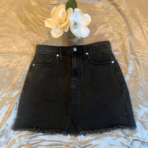 🌹Madewell • Rigid Denim A - Line Black Jean Raw Hem Skirt - Lunar Wash Cut Out